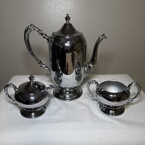 Vintage Dorothy Thorpe Originals Chrome Coffee Set MCM Hollywood Regency 3pc
